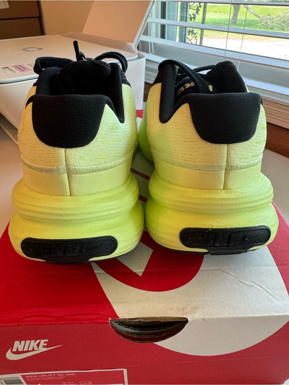 Nike Uplift SC Black Barely Volt, Size 4Y/5.5W. Brand New OG Box
